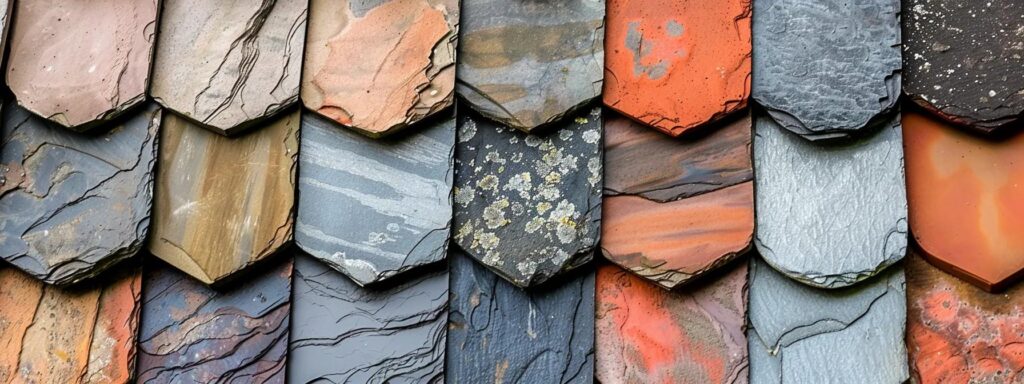 a close-up of different roofing materials like slate and tile, showcasing their texture and intricacies, to illustrate the varying costs of labor for roof replacement.