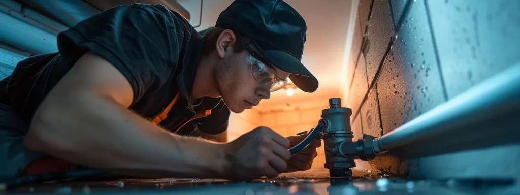 a close-up photo of a professional plumber using a high-tech leak detection device in a modern home in west windsor, nj, showcasing the precision and expertise required to address potential water leaks effectively.