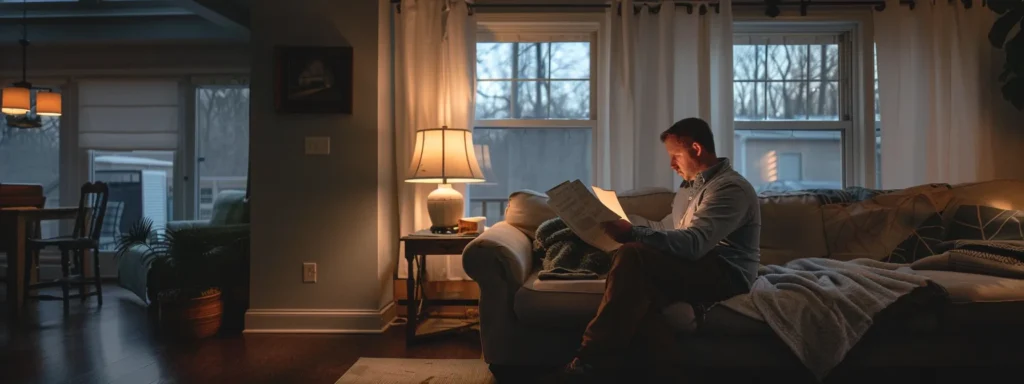 a homeowner carefully reviewing insurance documents and repair estimates for emergency ceiling leak repair in west windsor.