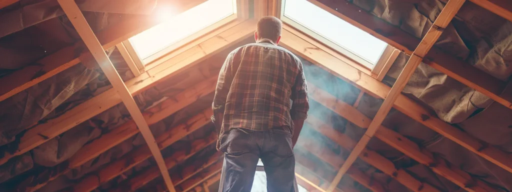 a homeowner standing on a ladder inspecting a sturdy, well-maintained roof to prevent ceiling leaks in their west windsor residence.