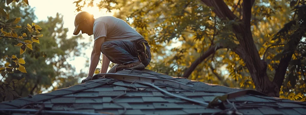 a local roofer swiftly repairing a leaking roof, showcasing expertise in regional building codes and providing personalized customer service.