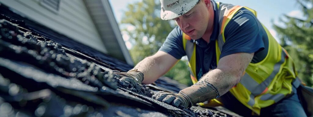 roofing contractor inspecting new materials and warranties after old roof removal.