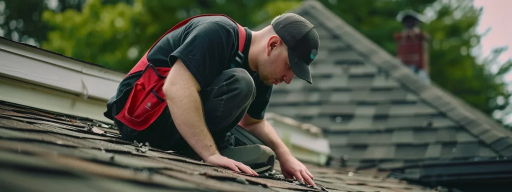 a skilled roofer carefully measuring and assessing the extent of water damage on a roof in west windsor, nj.