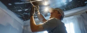 a skilled technician swiftly patches up a dripping ceiling in a west windsor home.